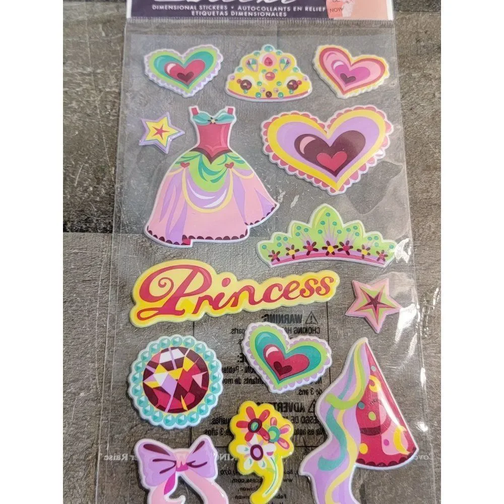 Pink puff princess sticker set pack heart bow‎ dress